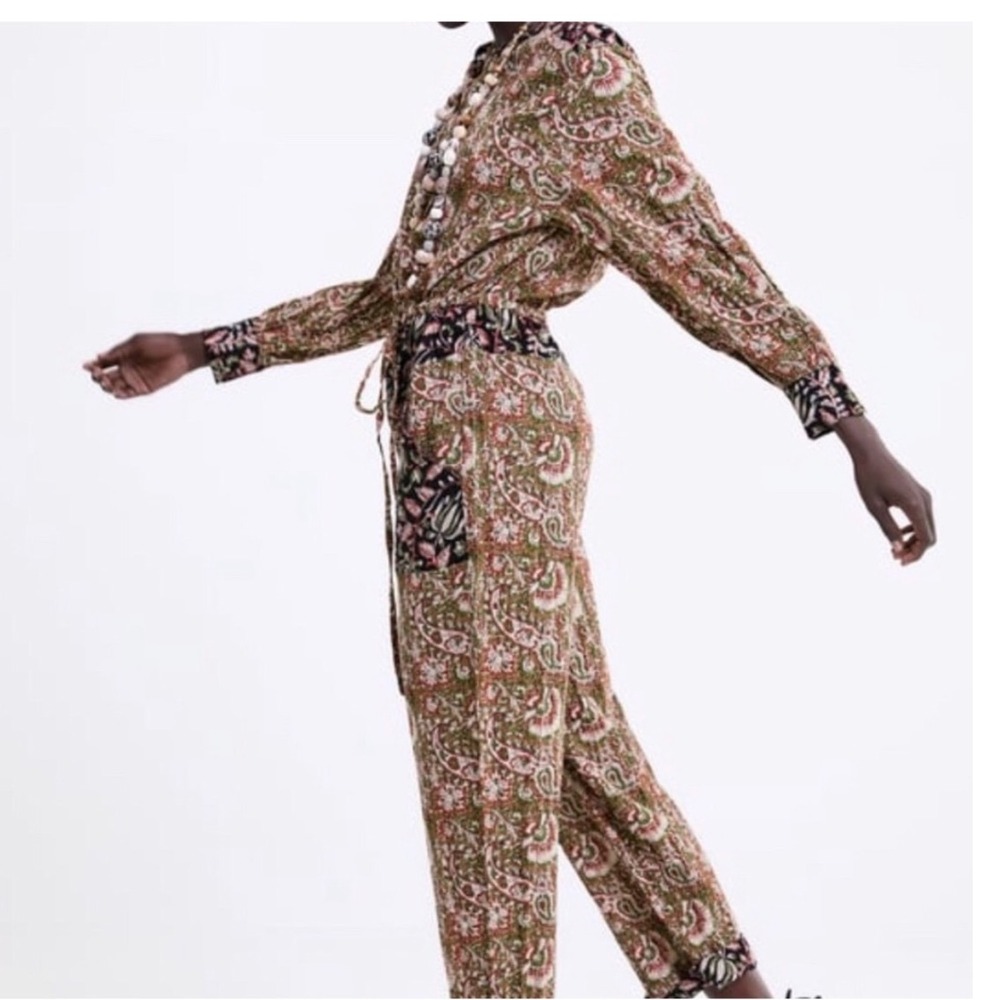 Zara Jumpsuit Medium Kantha India Cottage Floral Block Print Blogger Fav - Picture 4 of 16